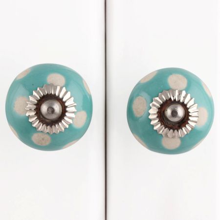 Sea Green Etched Dot Ceramic Drawer Knob